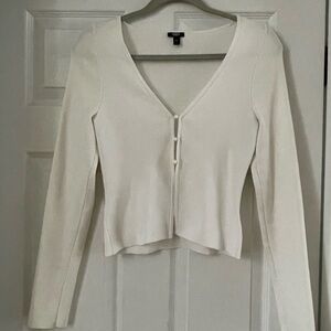 Express Cream V-Neck Button-Up Blouse